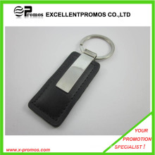High Quality Simple Elongated Black Leather Metal Keychain (EP-K7893)